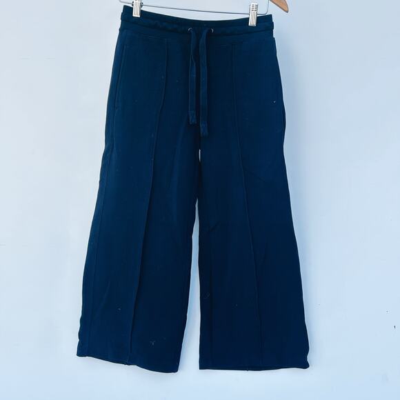 Vince Wide Leg Cropped Pull On Trousers Pants Seam XS Black Navy Stretchy Sweats - Picture 1 of 11